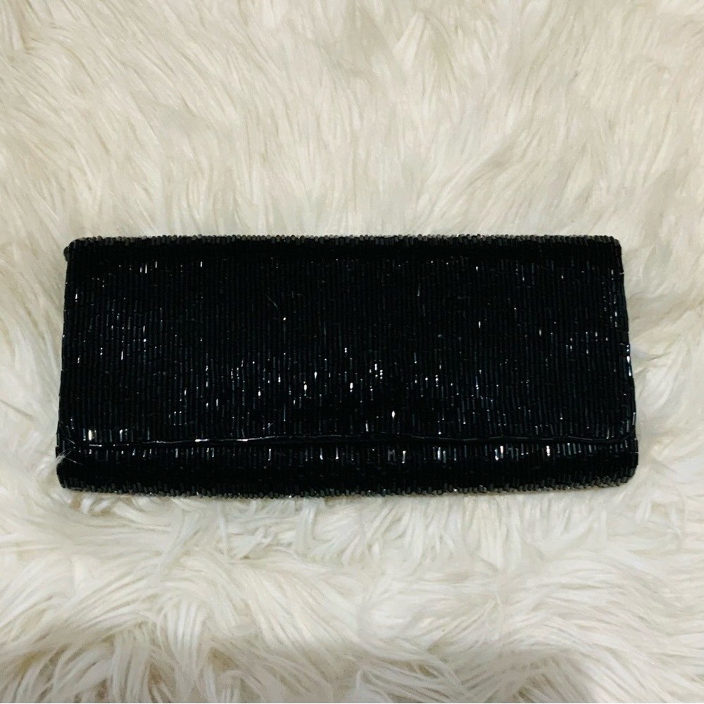 Solid black Beaded purse NWT